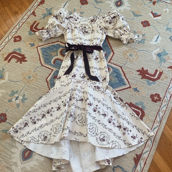 NICOLA BATHIE Antonio Melani Designer floral puff sleeve ivory purple dress  8 - Picture 15 of 15